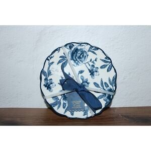 4 Sunday Morning Ceramics Heritage Floral Blue & White Appetizer Plates New